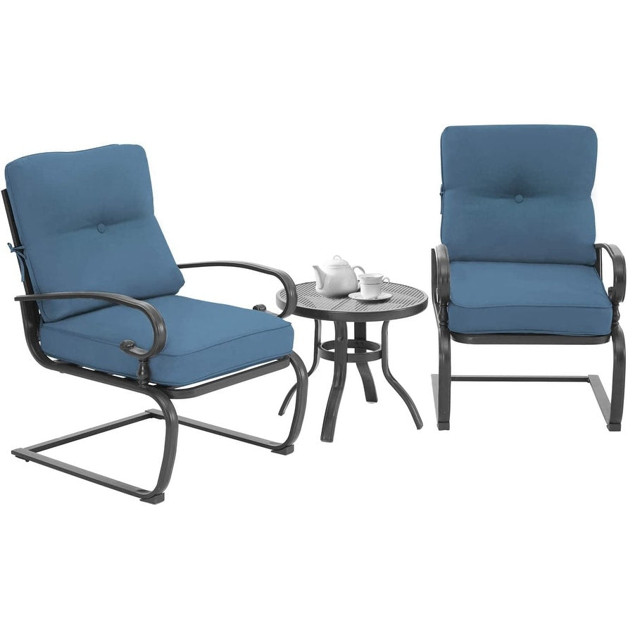 Ensemble bistrot d'extérieur 3 pièces Nista avec coussins et table basse, à ressorts en C, par Havenside Home