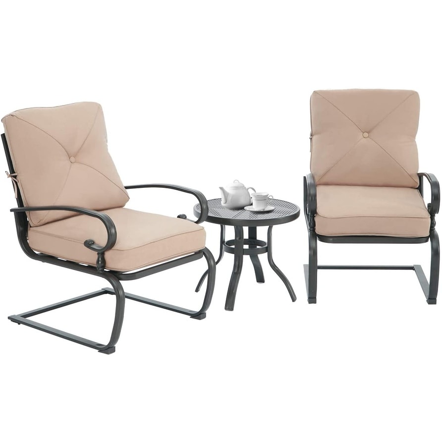 Ensemble bistrot d'extérieur 3 pièces Nista avec coussins et table basse, à ressorts en C, par Havenside Home