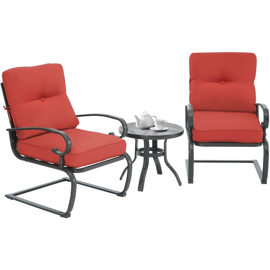 Ensemble bistrot d'extérieur 3 pièces Nista avec coussins et table basse, à ressorts en C, par Havenside Home