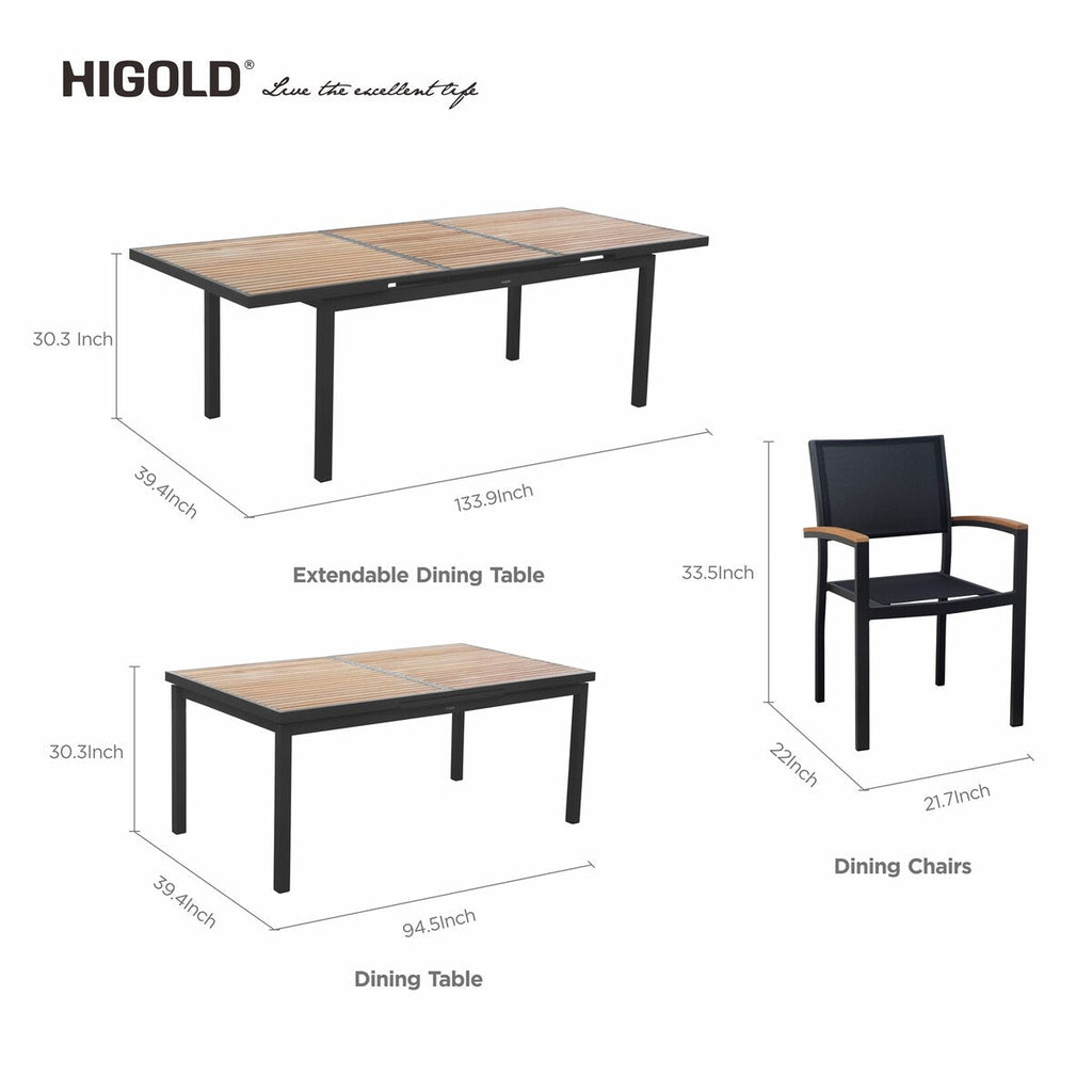 Ensemble de salle à manger d'extérieur Heck 13 pièces en teck et aluminium FSC pour 12 personnes, table extensible et chaises empilables, noir anthracite