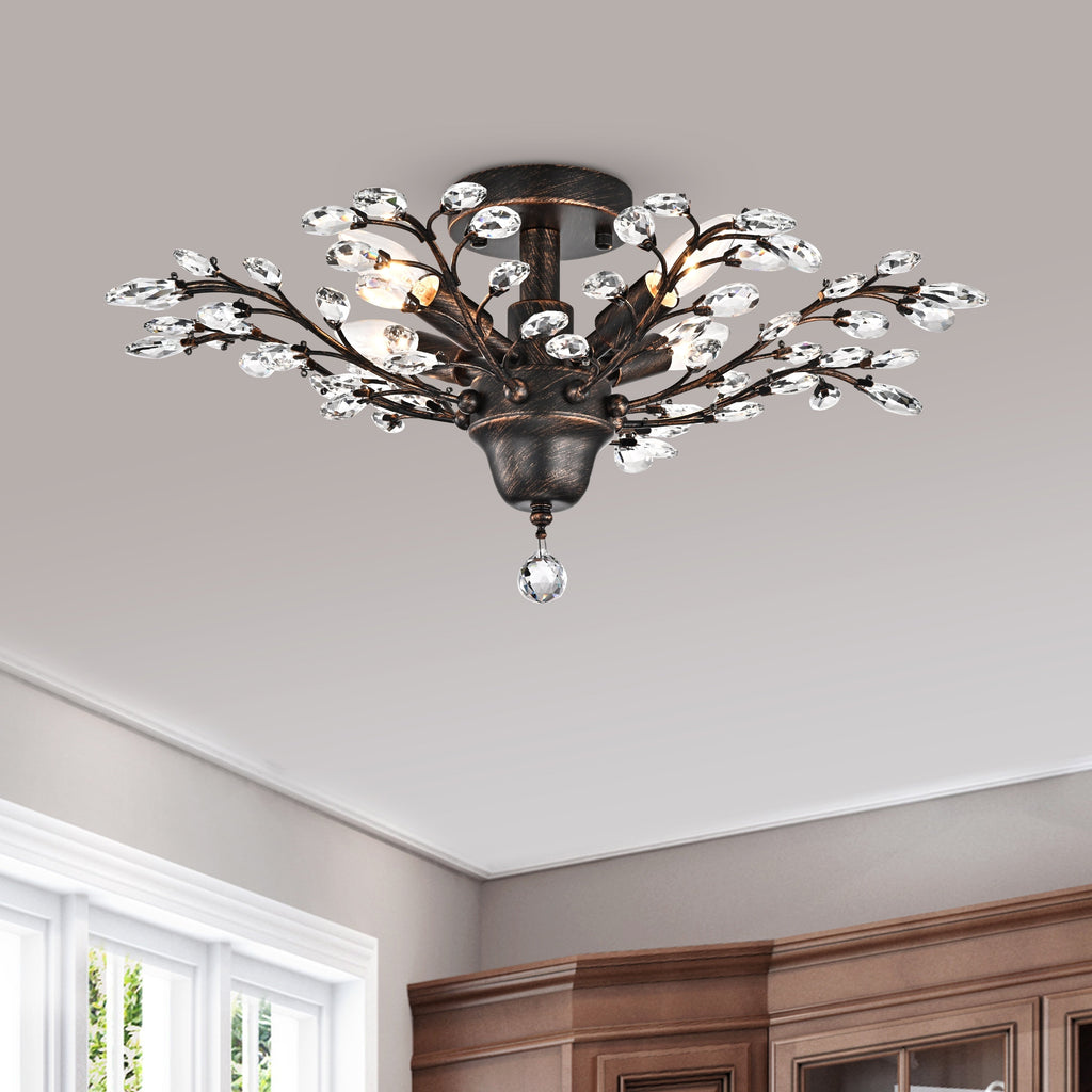 Plafonnier à 4 lumières en cristal avec feuilles de houx