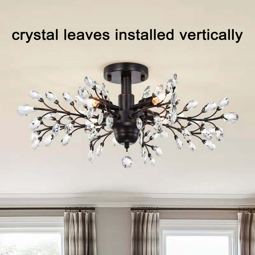 Plafonnier à 4 lumières en cristal avec feuilles de houx