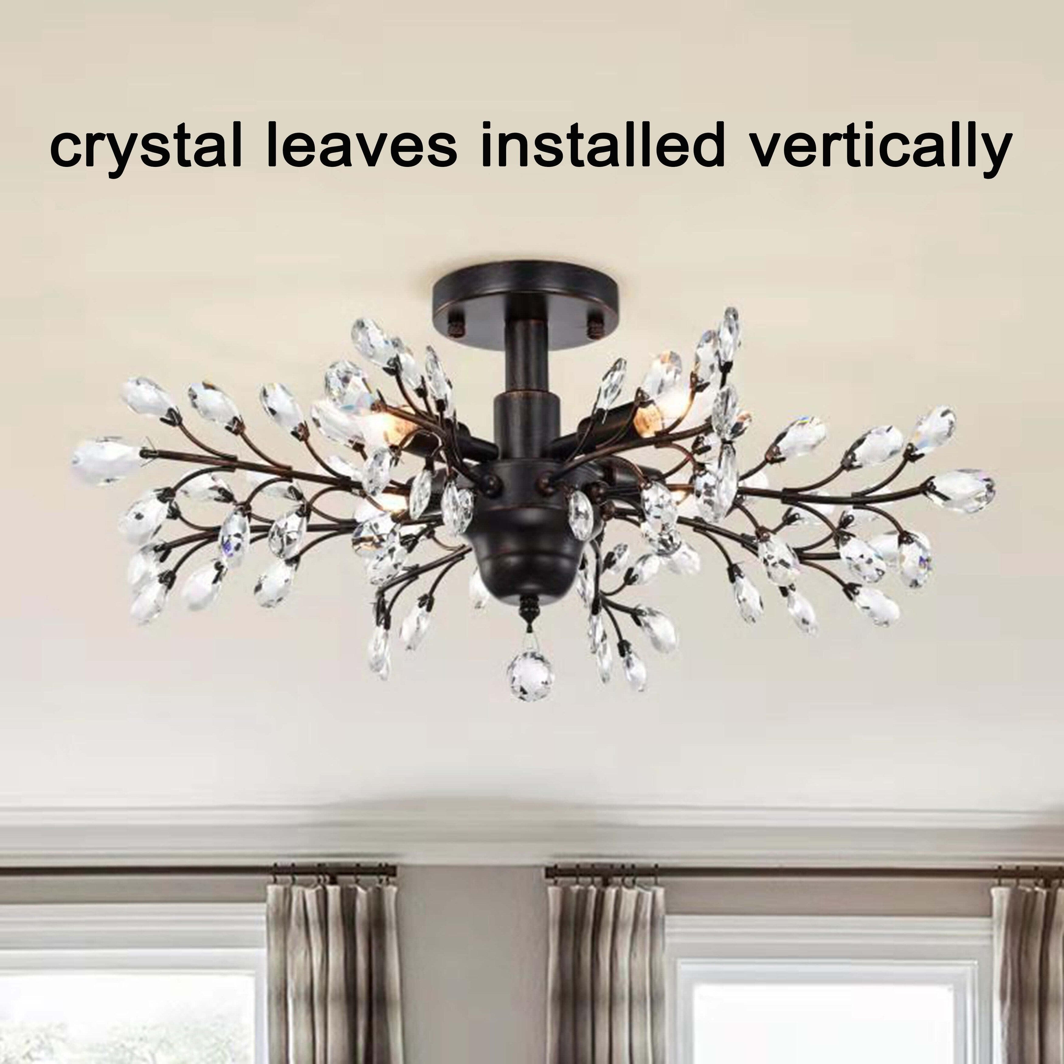 Plafonnier à 4 lumières en cristal avec feuilles de houx