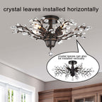 Plafonnier à 4 lumières en cristal avec feuilles de houx