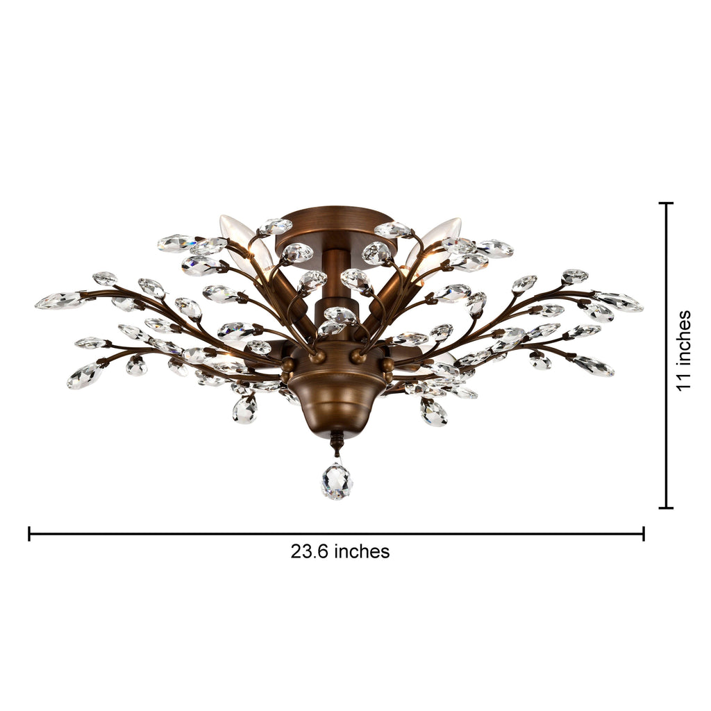Plafonnier à 4 lumières en cristal avec feuilles de houx