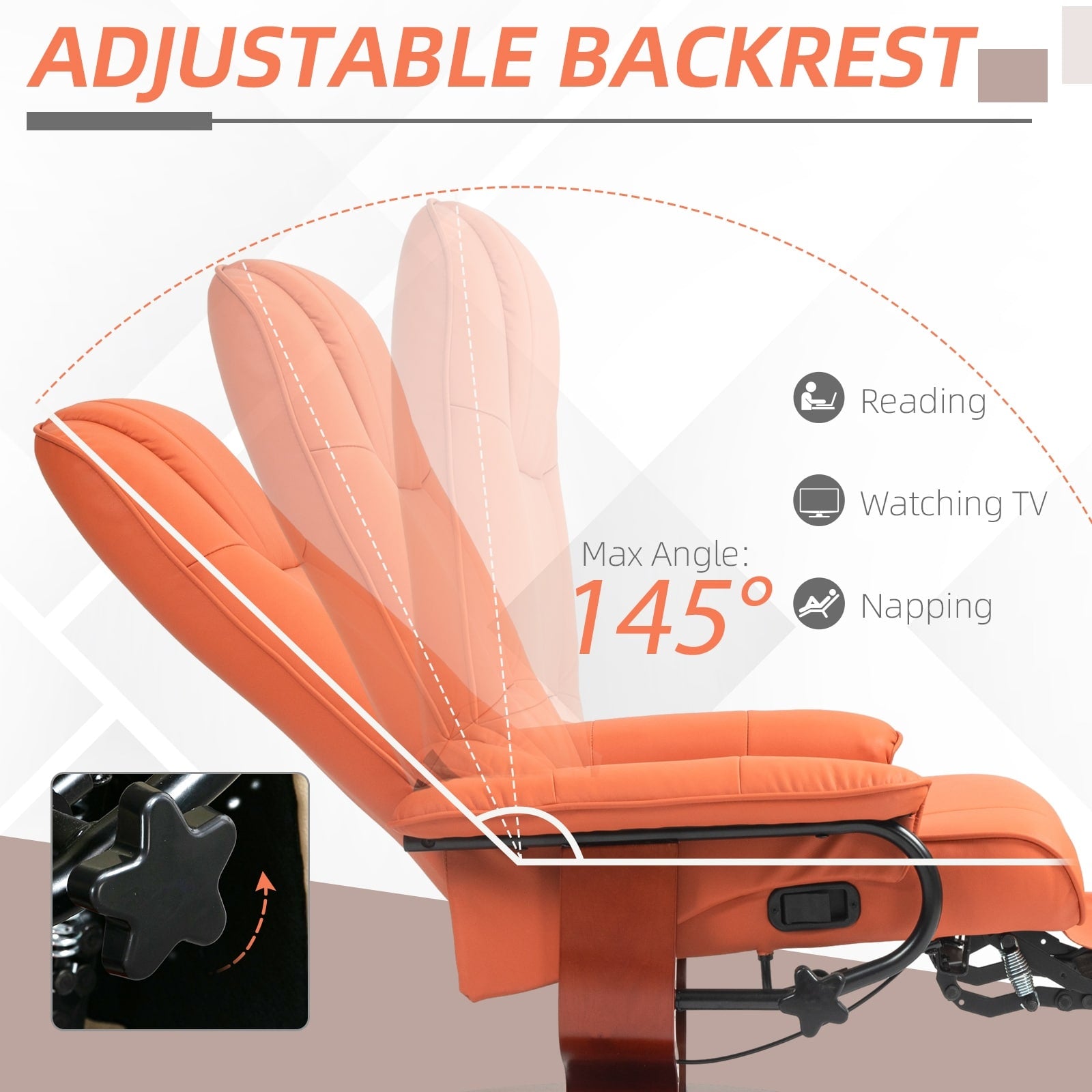 Fauteuil inclinable manuel pivotant et réglable en similicuir HomCom avec repose-pieds confortable et relaxant