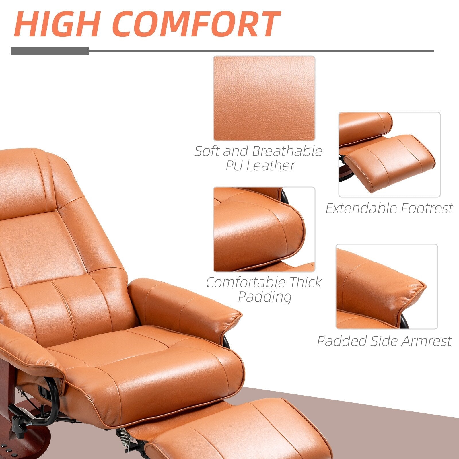 Fauteuil inclinable manuel pivotant et réglable en similicuir HomCom avec repose-pieds confortable et relaxant
