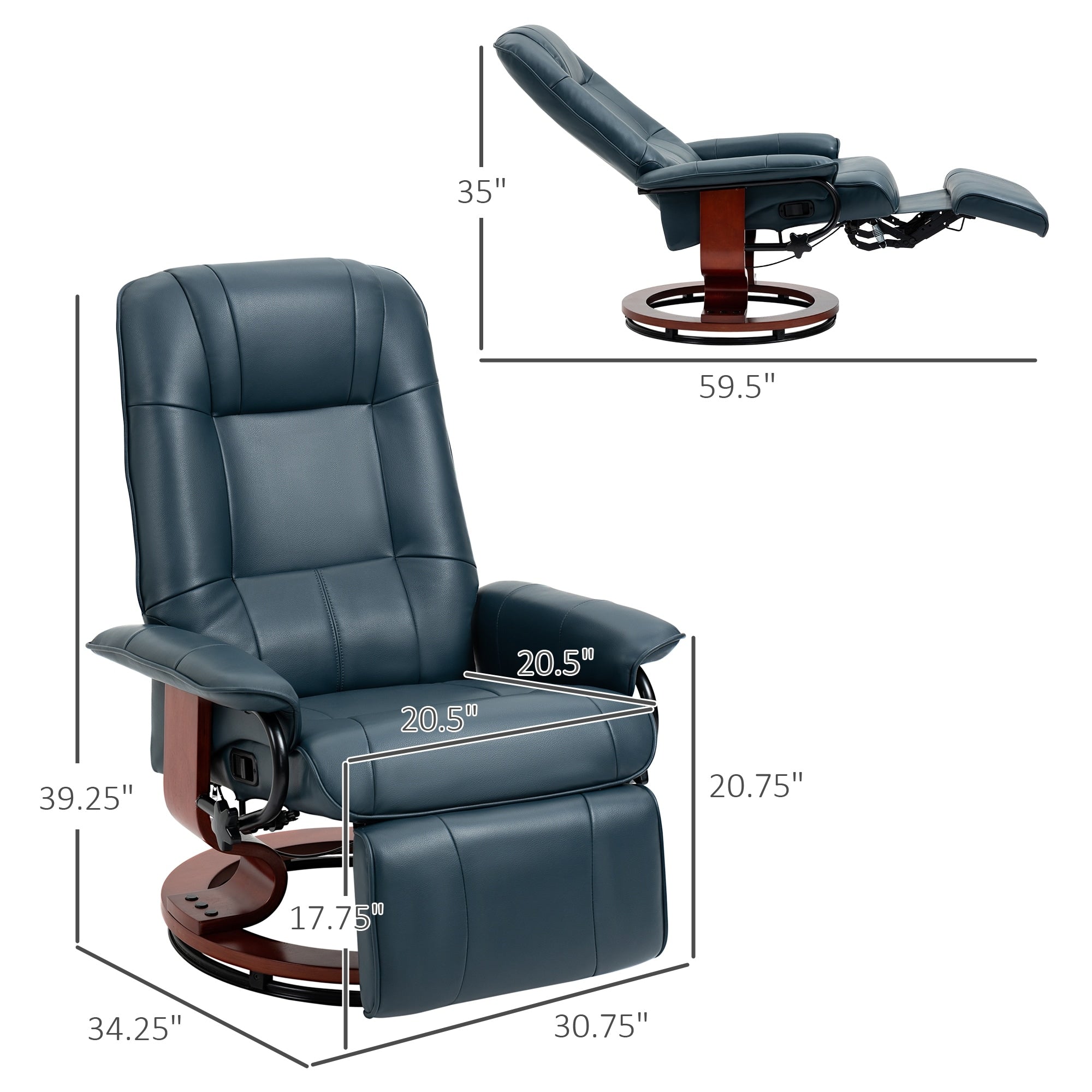 Fauteuil inclinable manuel pivotant et réglable en similicuir HomCom avec repose-pieds confortable et relaxant