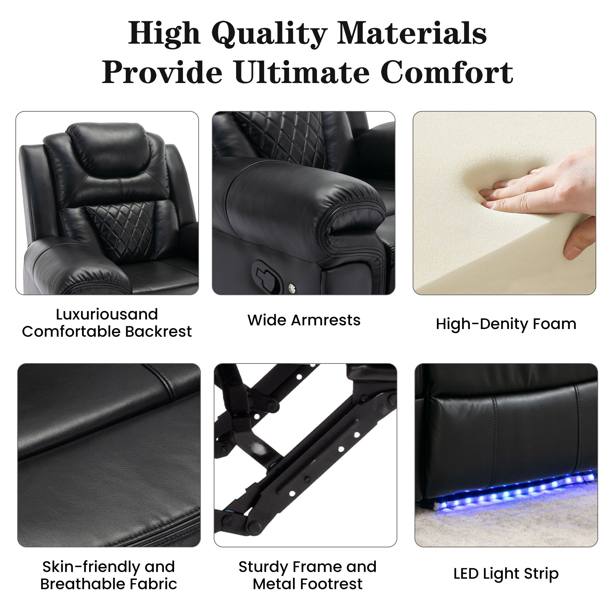 Fauteuil inclinable manuel pour cinéma maison avec rangement escamotable