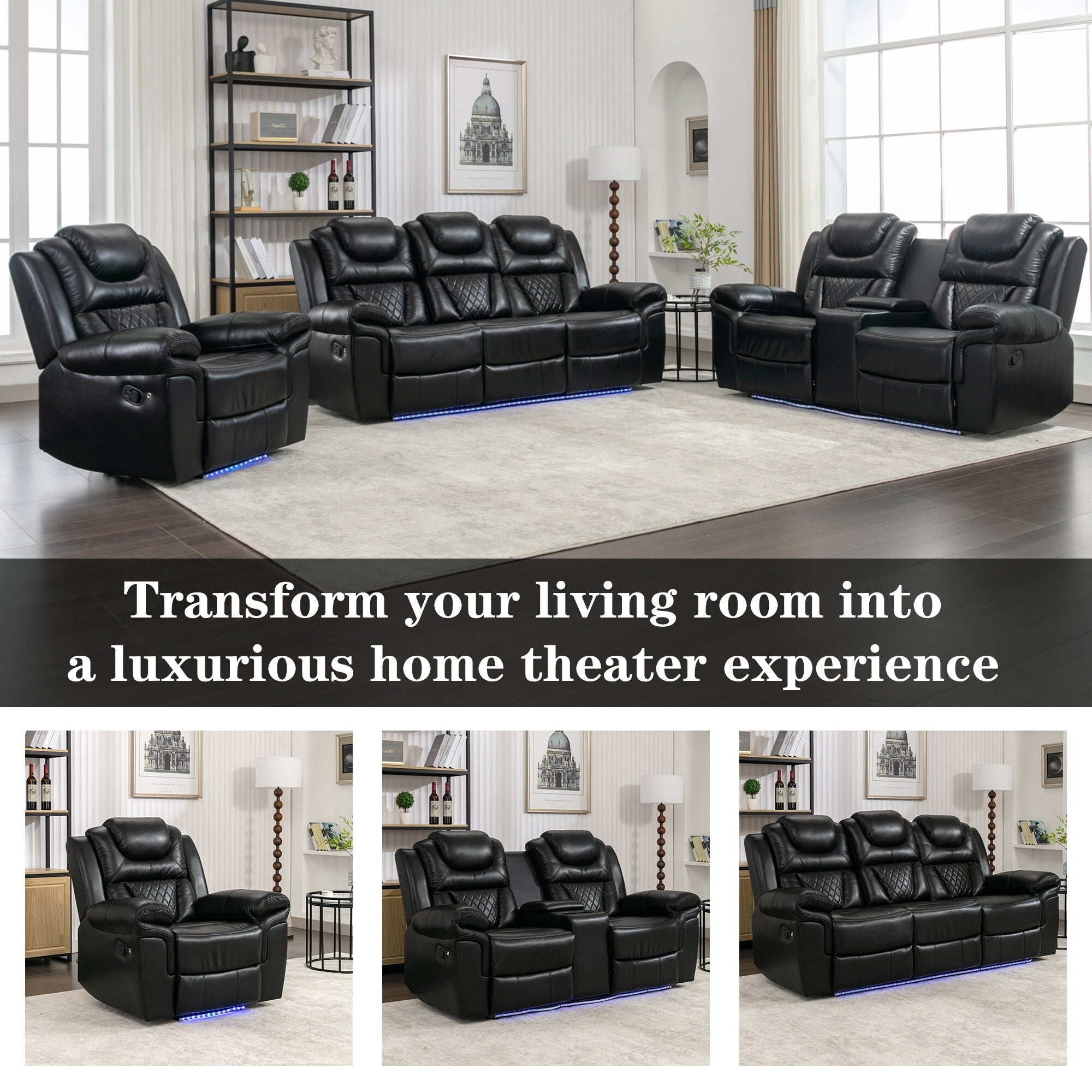 Fauteuil inclinable manuel pour cinéma maison avec rangement escamotable