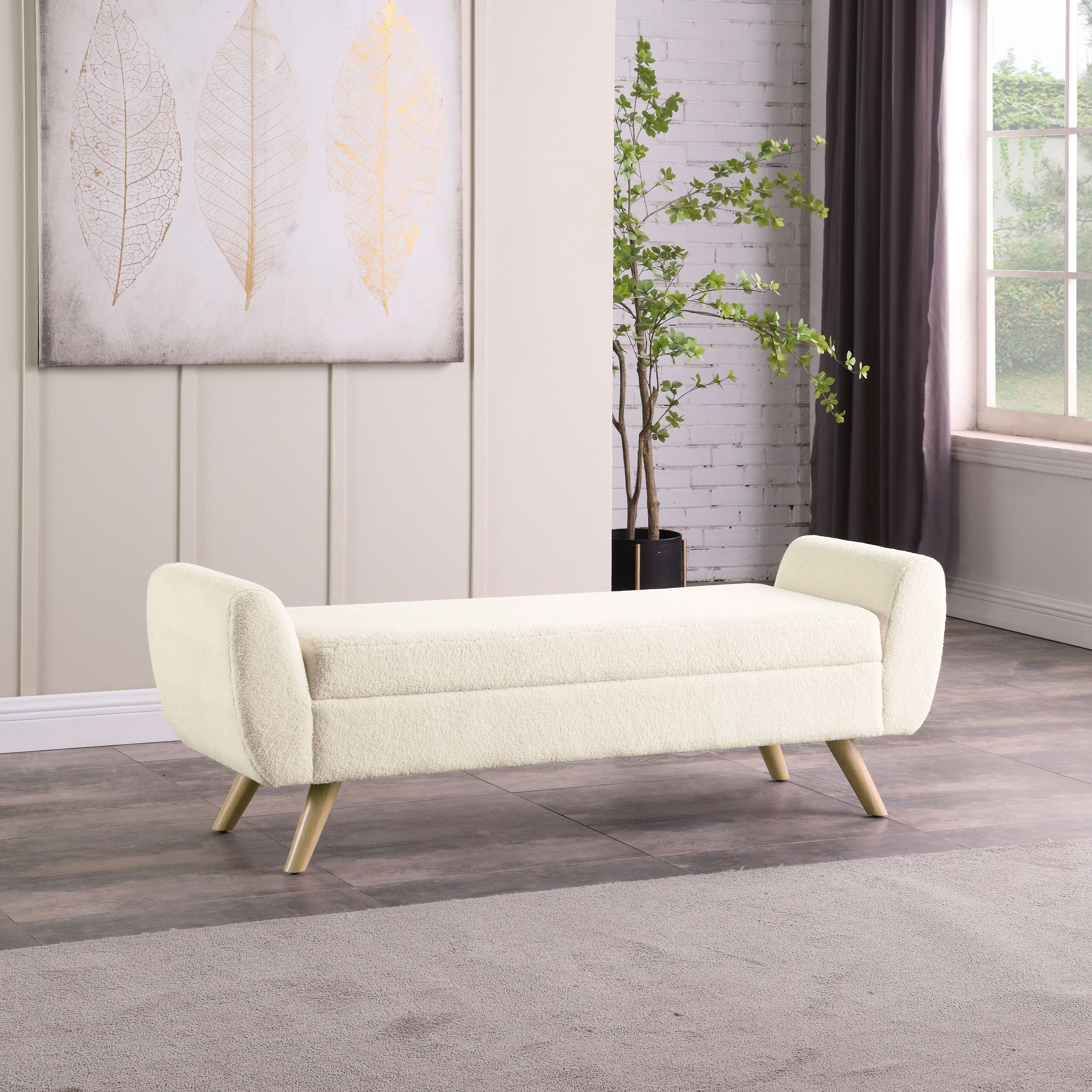 Banc de rangement moderne Sherpa avec pieds en bois HomePop