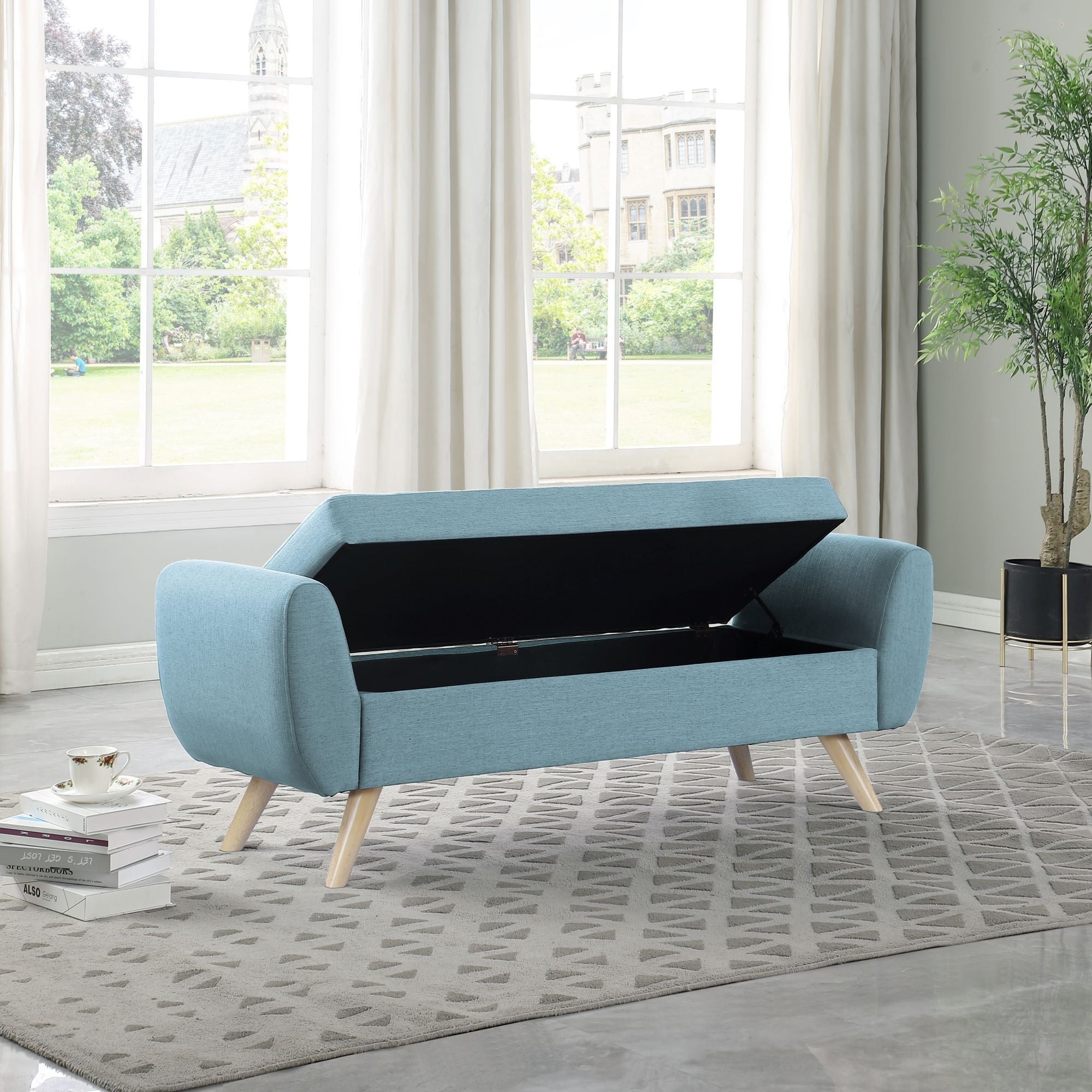 Banc de rangement moderne Sherpa avec pieds en bois HomePop