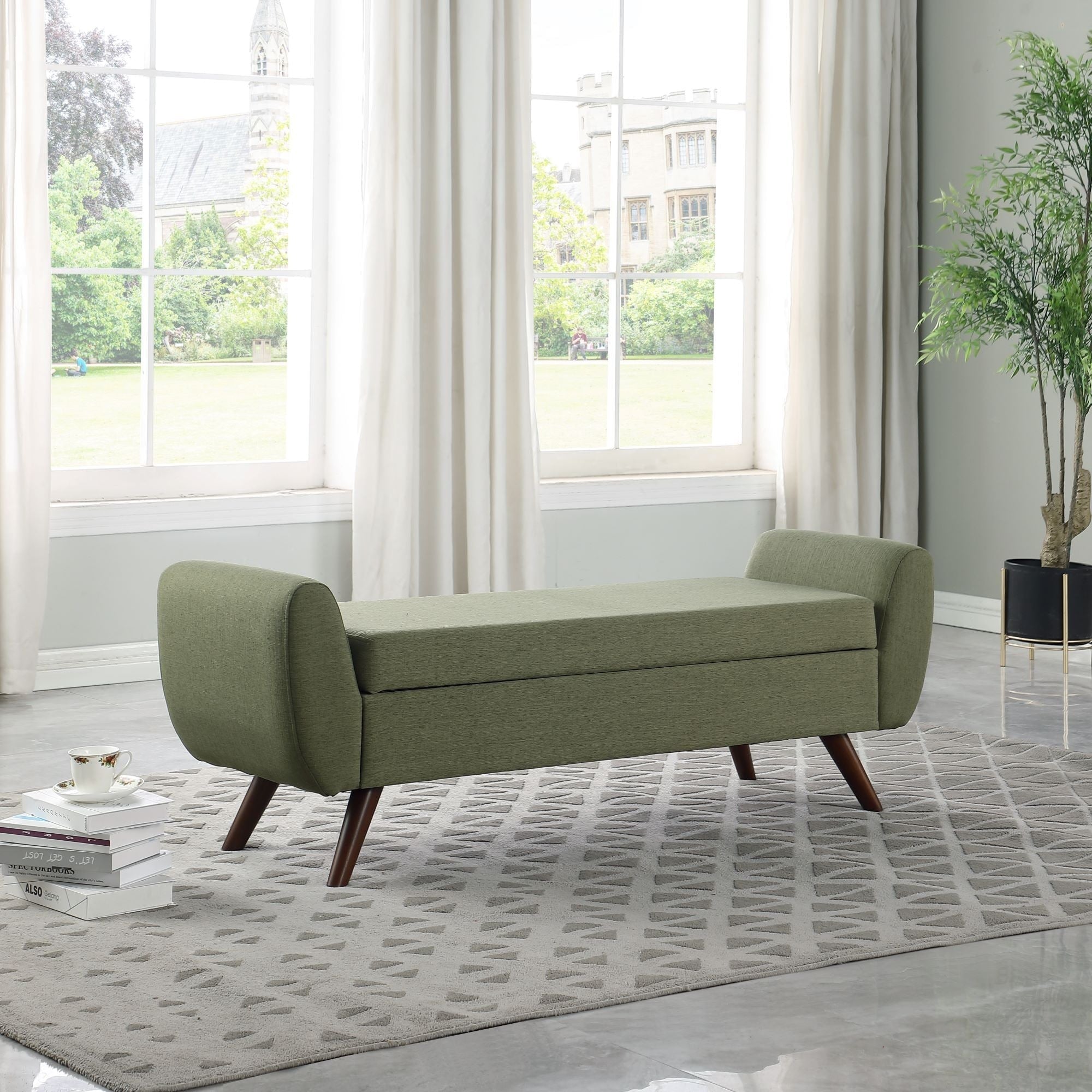 Banc de rangement moderne Sherpa avec pieds en bois HomePop