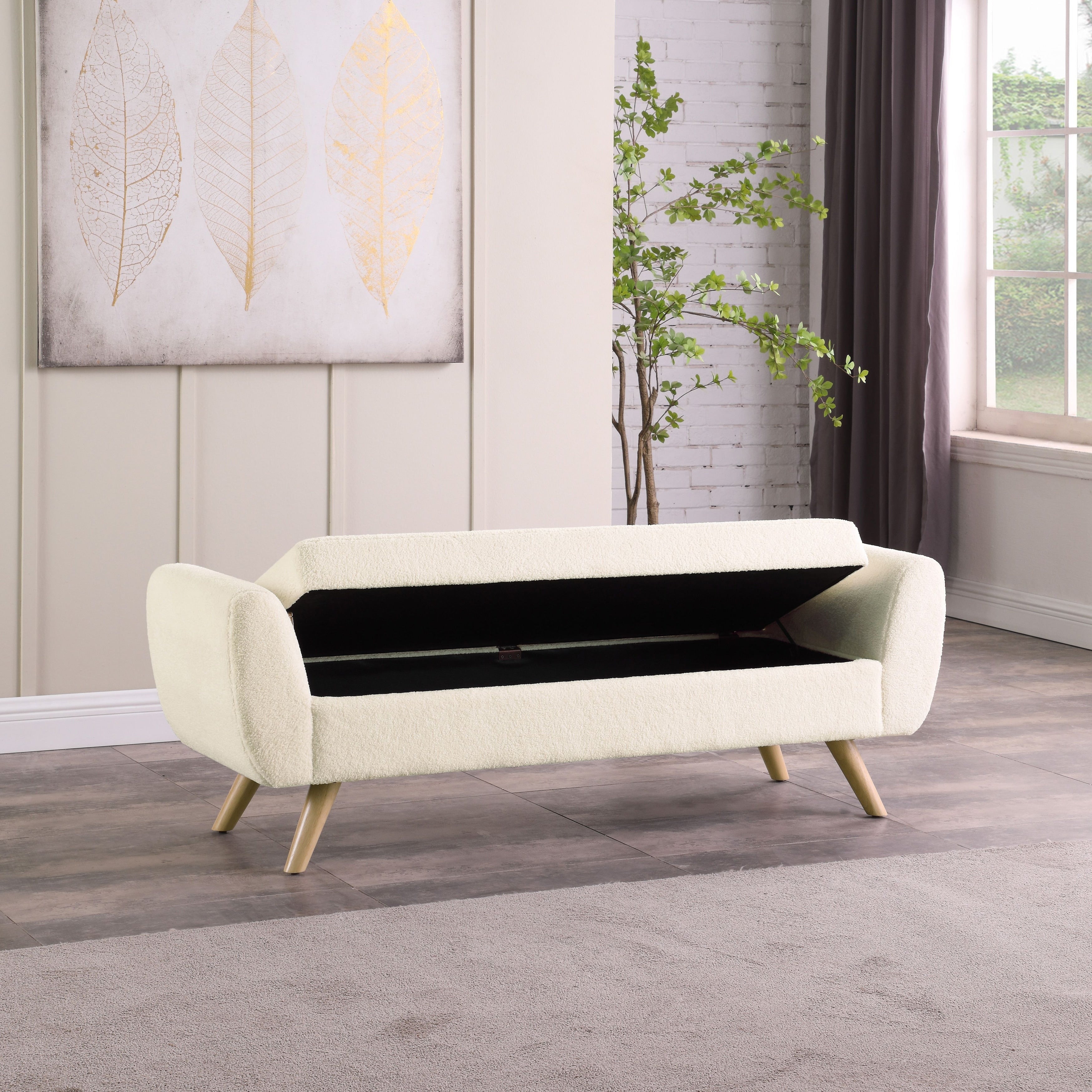 Banc de rangement moderne Sherpa avec pieds en bois HomePop