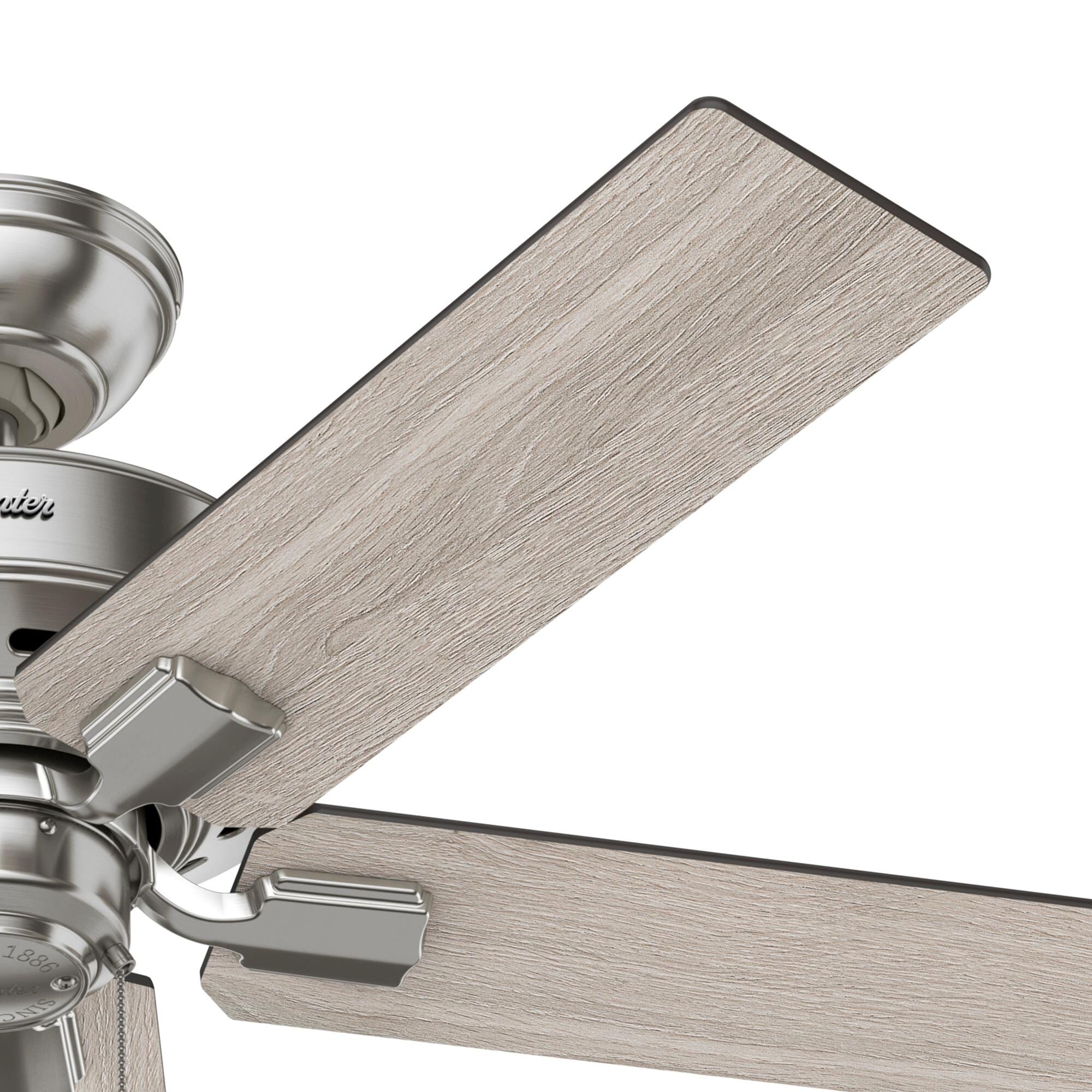 Ventilateur de plafond Hunter 44 Altidore en nickel brossé avec éclairage LED et chaînette - Style campagnard, rustique, transitionnel