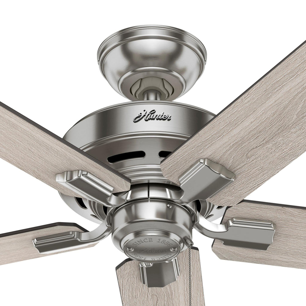 Ventilateur de plafond Hunter 44 Altidore en nickel brossé avec éclairage LED et chaînette - Style campagnard, rustique, transitionnel
