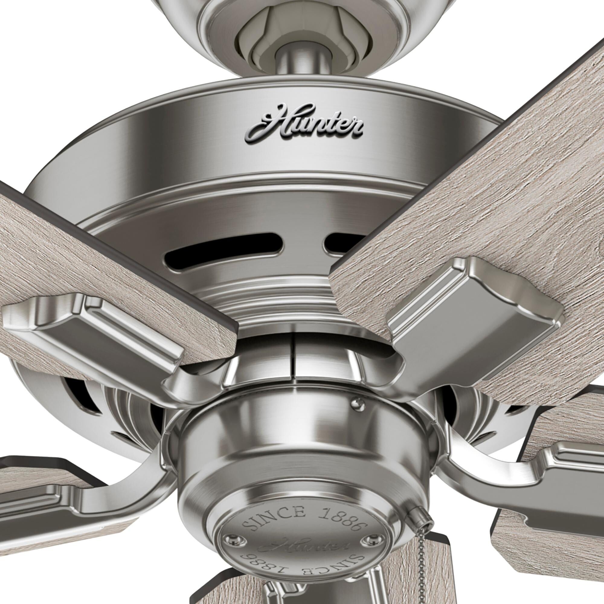 Ventilateur de plafond Hunter 44 Altidore en nickel brossé avec éclairage LED et chaînette - Style campagnard, rustique, transitionnel
