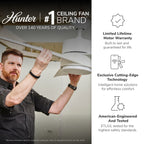 Ventilateur de plafond Hunter 44 Altidore en nickel brossé avec éclairage LED et chaînette - Style campagnard, rustique, transitionnel
