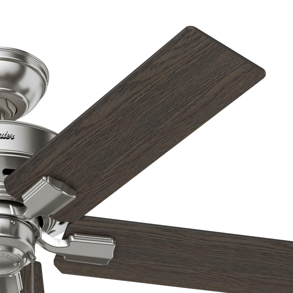 Ventilateur de plafond Hunter 44 Altidore en nickel brossé avec éclairage LED et chaînette - Style campagnard, rustique, transitionnel