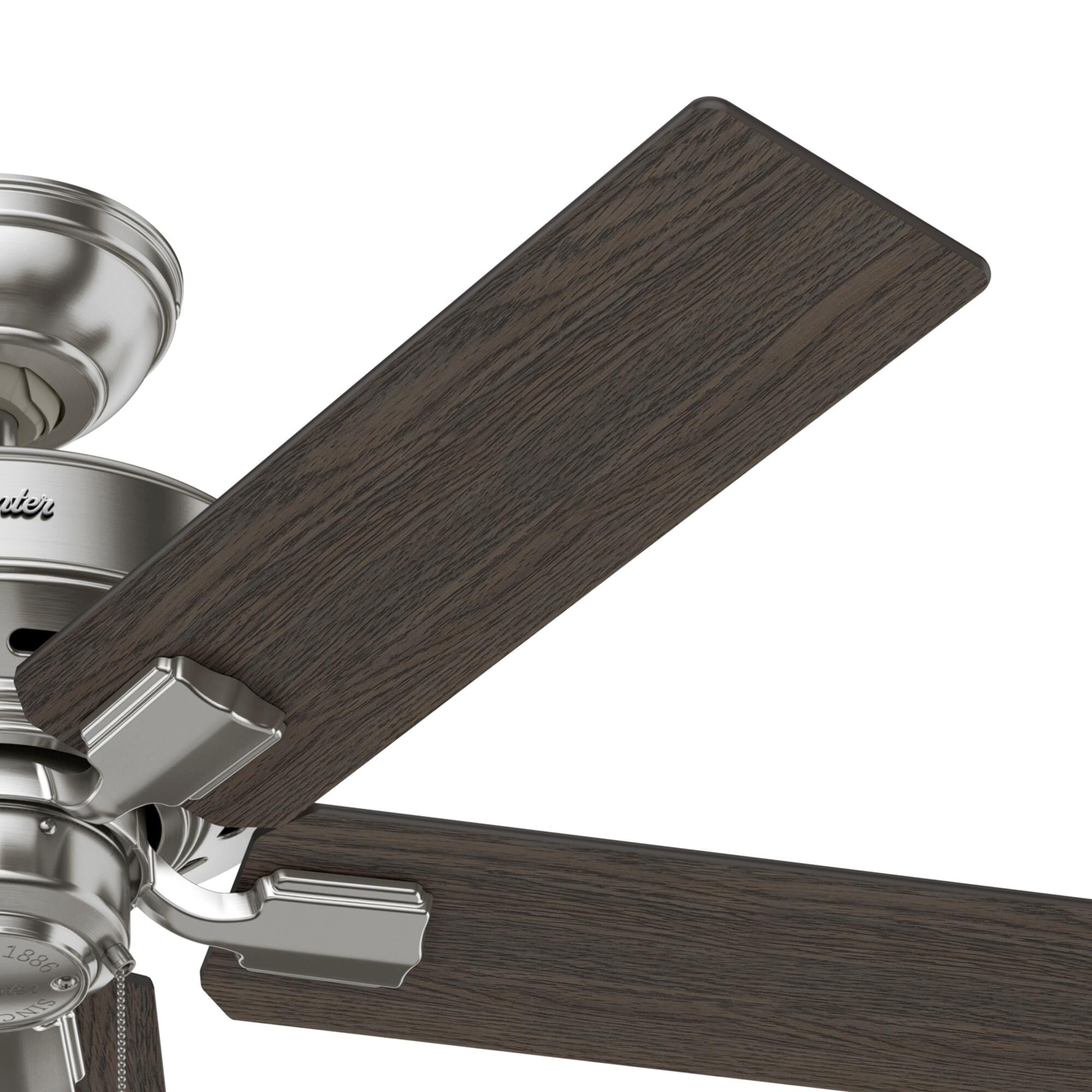 Ventilateur de plafond Hunter 44 Altidore en nickel brossé avec éclairage LED et chaînette - Style campagnard, rustique, transitionnel