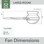 Ventilateur de plafond à profil bas Hunter 52 Anisten avec éclairage LED et chaînette - Moderne, contemporain, transitionnel