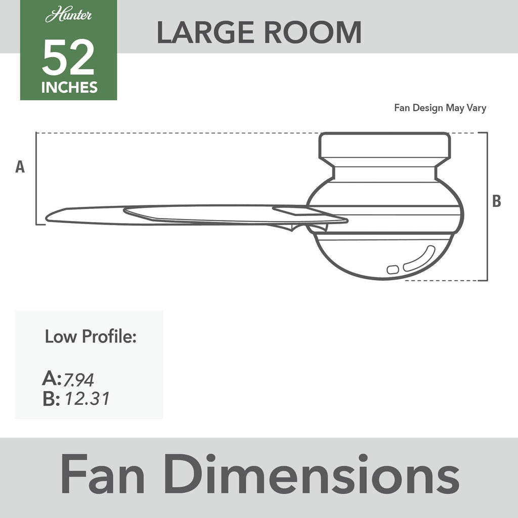 Ventilateur de plafond à profil bas Hunter 52 Anisten avec éclairage LED et chaînette - Moderne, contemporain, transitionnel