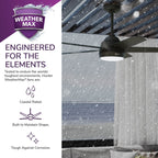 Ventilateur de plafond extérieur Hunter 52 Skyflow avec kit d'éclairage LED, commande murale - Côtier moderne contemporain - WeatherMax - CLASSÉ HUMIDE !