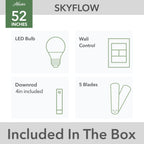 Ventilateur de plafond extérieur Hunter 52 Skyflow avec kit d'éclairage LED, commande murale - Côtier moderne contemporain - WeatherMax - CLASSÉ HUMIDE !