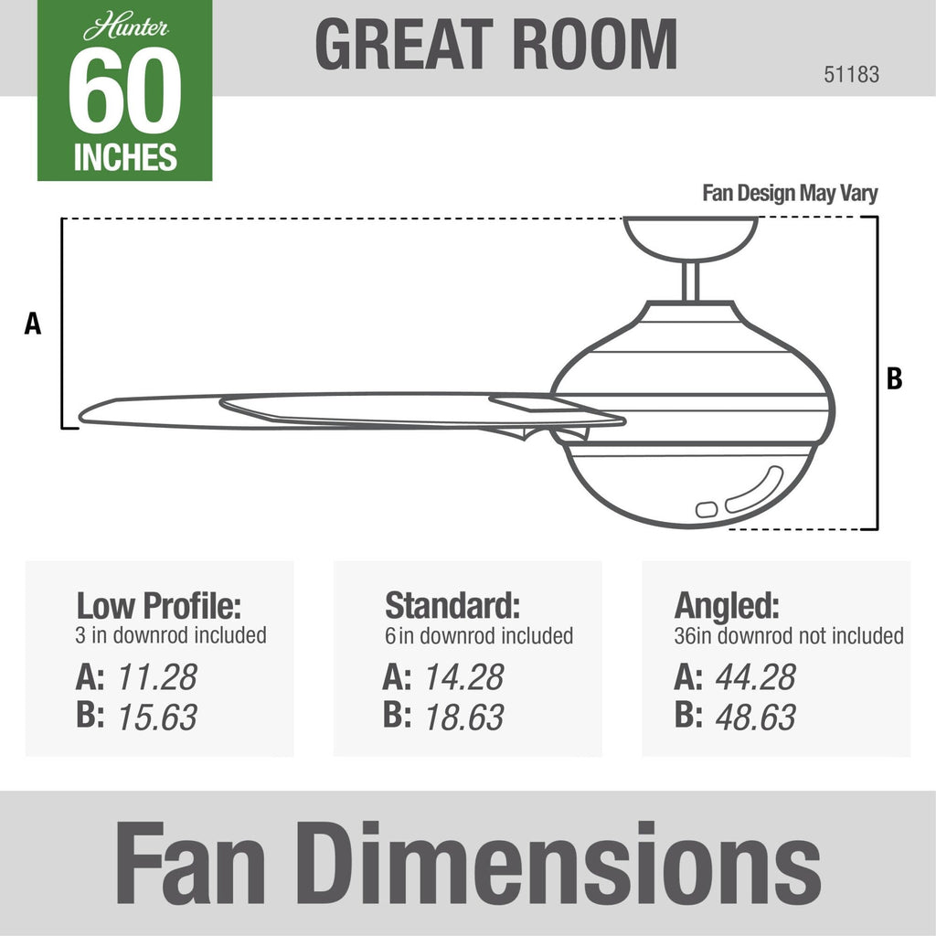 Ventilateur de plafond Hunter WiFi Whittington avec lumière LED, télécommande portable - Moulin à vent - Industriel, Ferme, Rustique - VENTILATEUR INTELLIGENT !