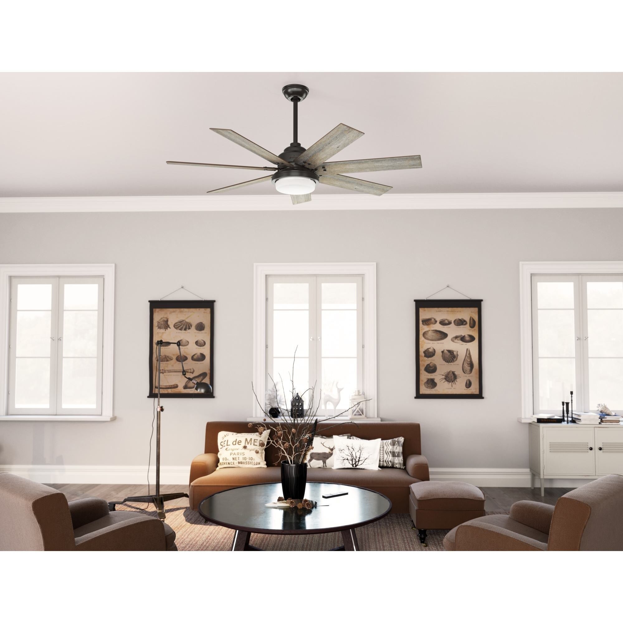 Ventilateur de plafond Hunter WiFi Whittington avec lumière LED, télécommande portable - Moulin à vent - Industriel, Ferme, Rustique - VENTILATEUR INTELLIGENT !