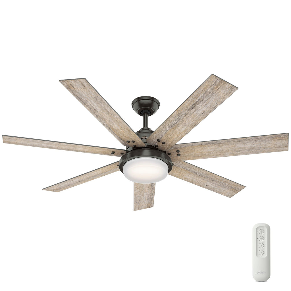 Ventilateur de plafond Hunter WiFi Whittington avec lumière LED, télécommande portable - Moulin à vent - Industriel, Ferme, Rustique - VENTILATEUR INTELLIGENT !