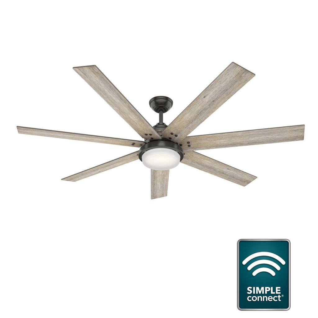 Ventilateur de plafond Hunter WiFi Whittington avec lumière LED, télécommande portable - Moulin à vent - Industriel, Ferme, Rustique - VENTILATEUR INTELLIGENT !
