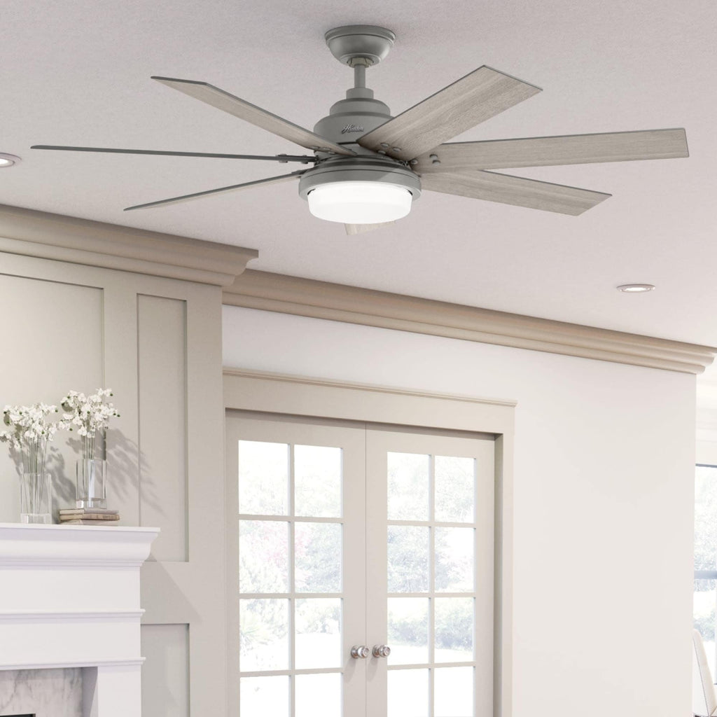 Ventilateur de plafond Hunter WiFi Whittington avec lumière LED, télécommande portable - Moulin à vent - Industriel, Ferme, Rustique - VENTILATEUR INTELLIGENT !