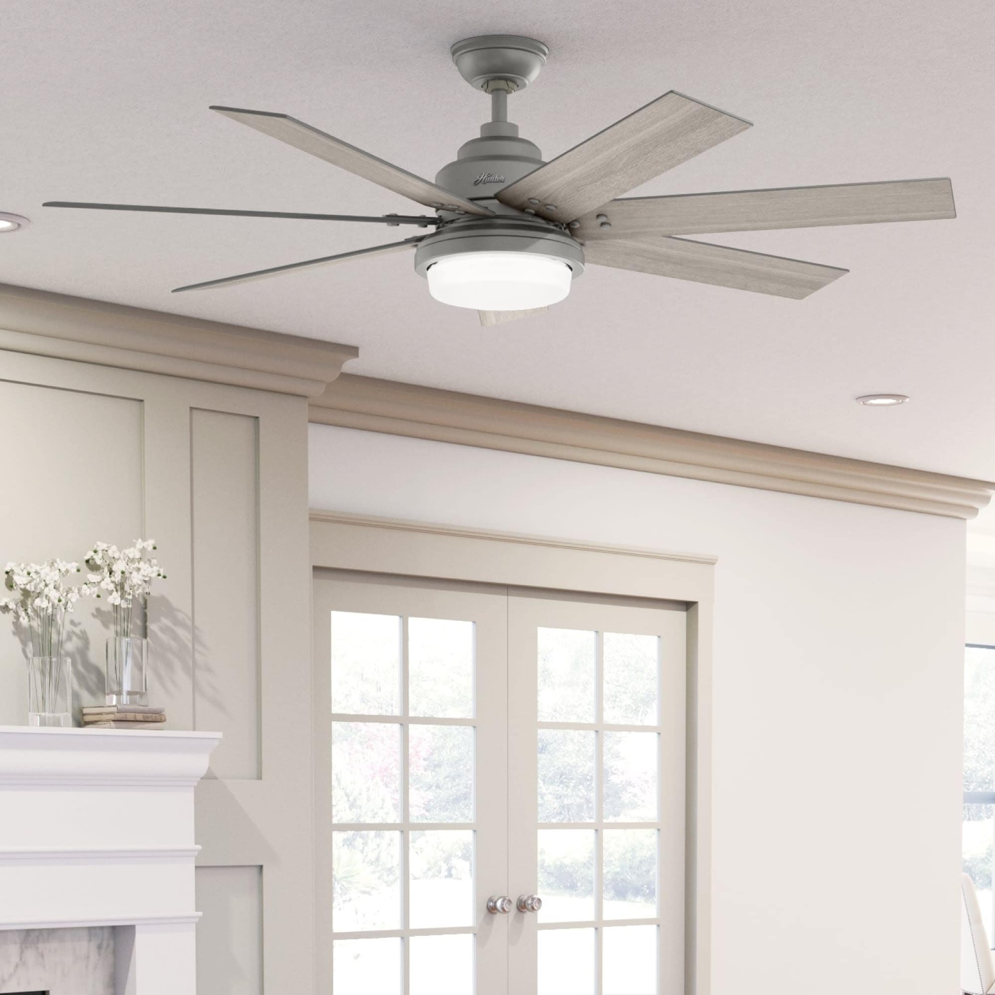 Ventilateur de plafond Hunter WiFi Whittington avec lumière LED, télécommande portable - Moulin à vent - Industriel, Ferme, Rustique - VENTILATEUR INTELLIGENT !