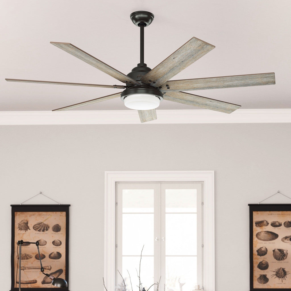 Ventilateur de plafond Hunter WiFi Whittington avec lumière LED, télécommande portable - Moulin à vent - Industriel, Ferme, Rustique - VENTILATEUR INTELLIGENT !