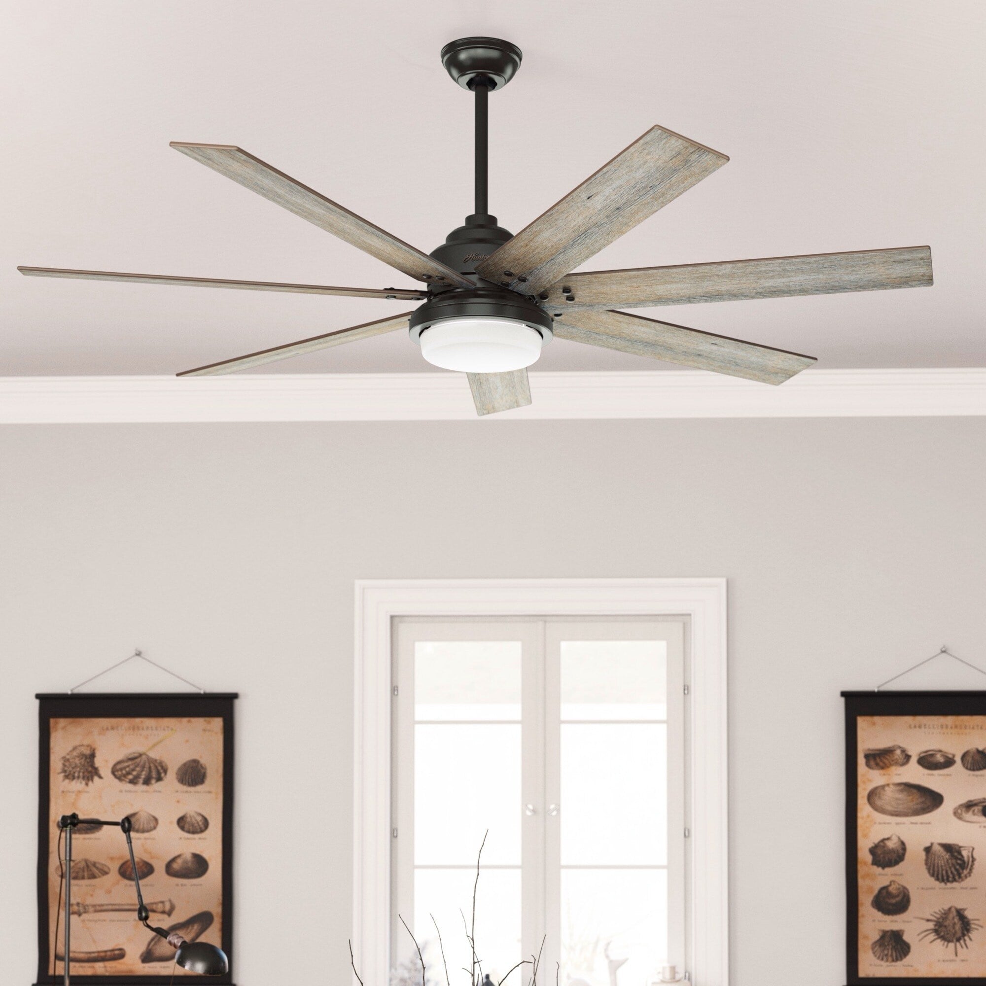 Ventilateur de plafond Hunter WiFi Whittington avec lumière LED, télécommande portable - Moulin à vent - Industriel, Ferme, Rustique - VENTILATEUR INTELLIGENT !