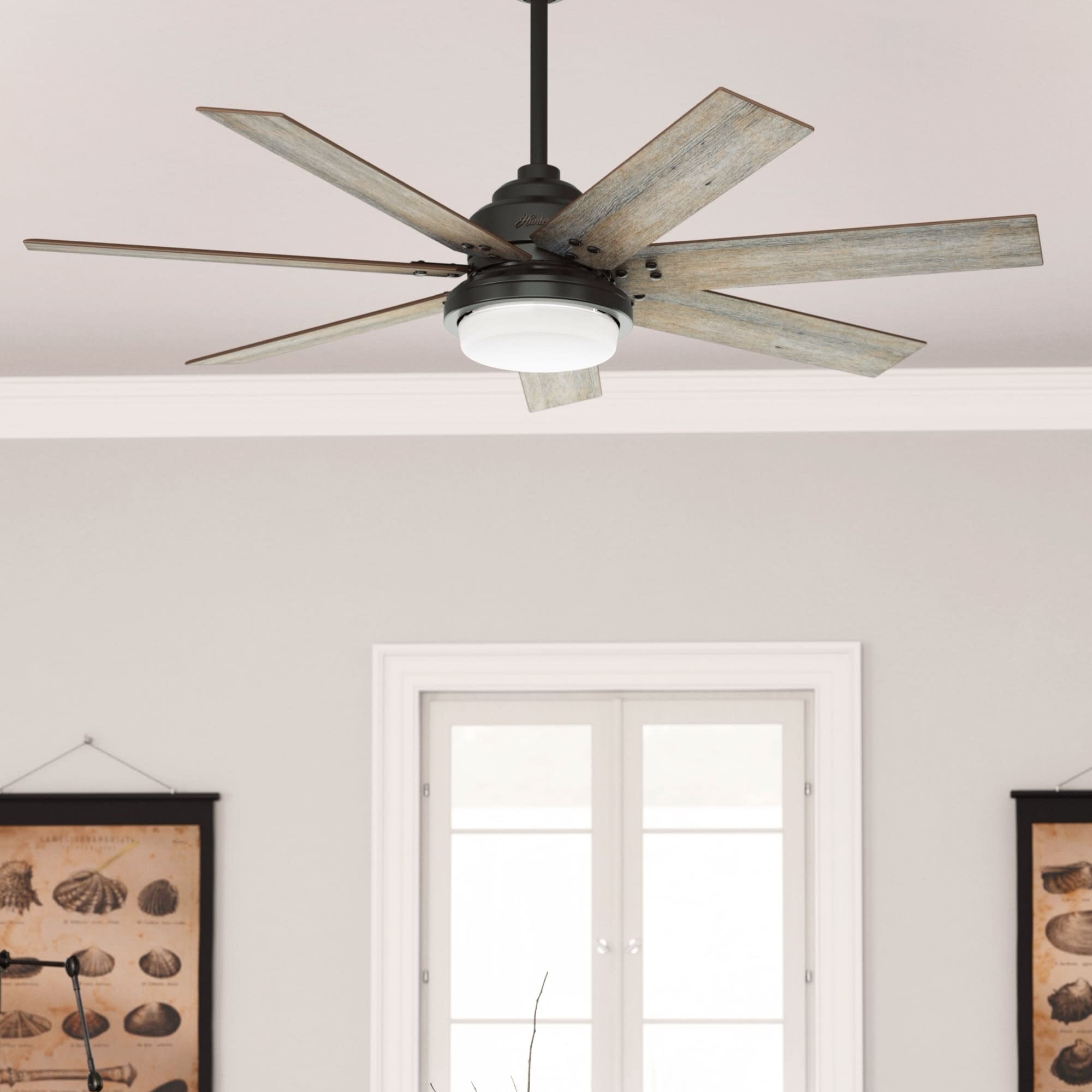 Ventilateur de plafond Hunter WiFi Whittington avec lumière LED, télécommande portable - Moulin à vent - Industriel, Ferme, Rustique - VENTILATEUR INTELLIGENT !