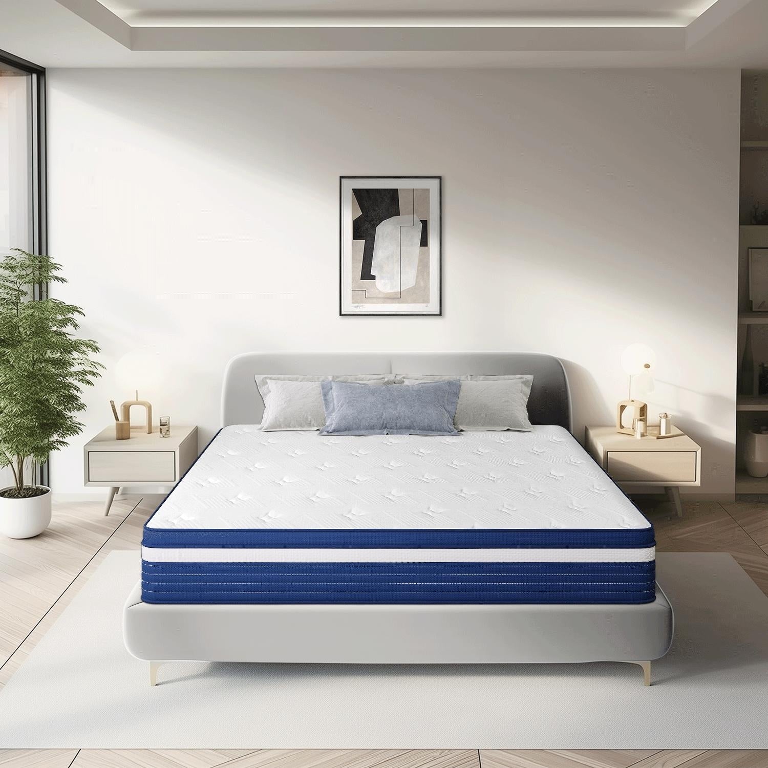 Matelas à ressorts SweDrea 25 cm mi-ferme à plateau-coussin pour soulager les maux de dos et rafraîchir, certifié CertiPUR-US, SGS et OEKO-TEX.
