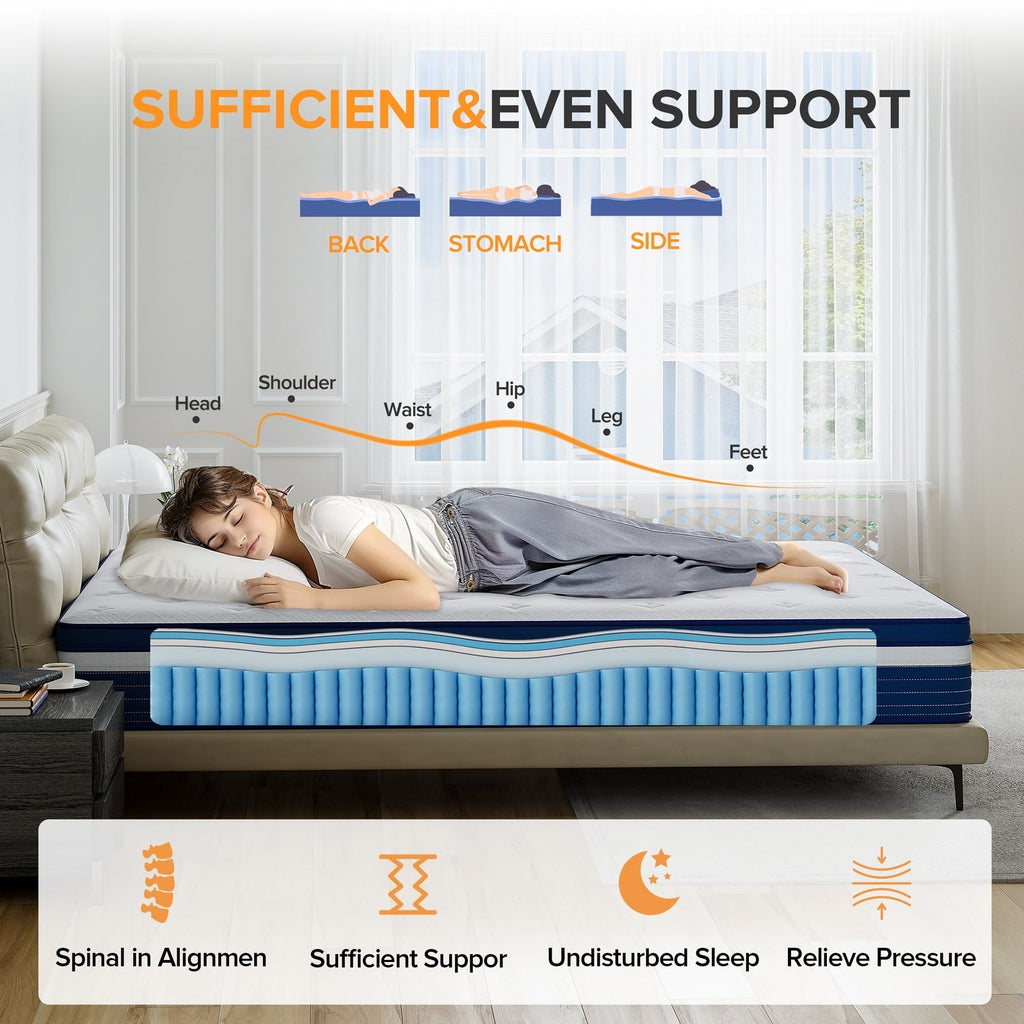 Matelas à ressorts SweDrea 25 cm mi-ferme à plateau-coussin pour soulager les maux de dos et rafraîchir, certifié CertiPUR-US, SGS et OEKO-TEX.