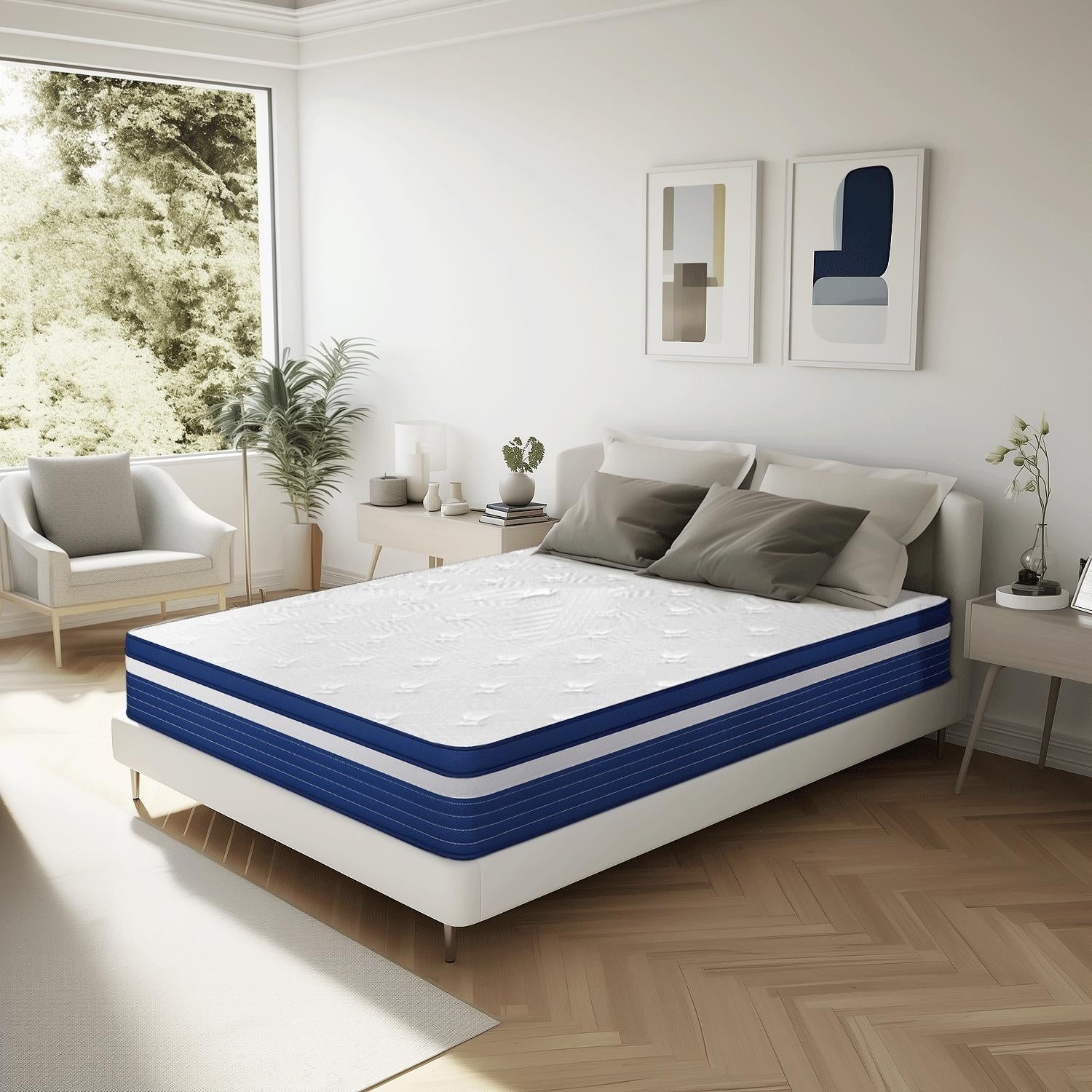 Matelas à ressorts SweDrea 25 cm mi-ferme à plateau-coussin pour soulager les maux de dos et rafraîchir, certifié CertiPUR-US, SGS et OEKO-TEX.