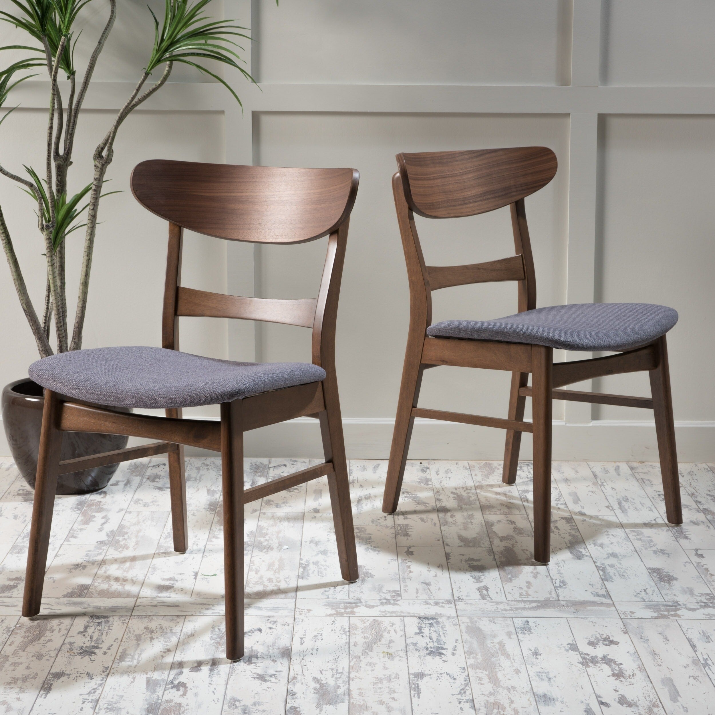 Chaise de salle à manger Abrielle en bois d'hévéa rembourrée de style milieu de siècle (lot de 2) par Christopher Knight Home