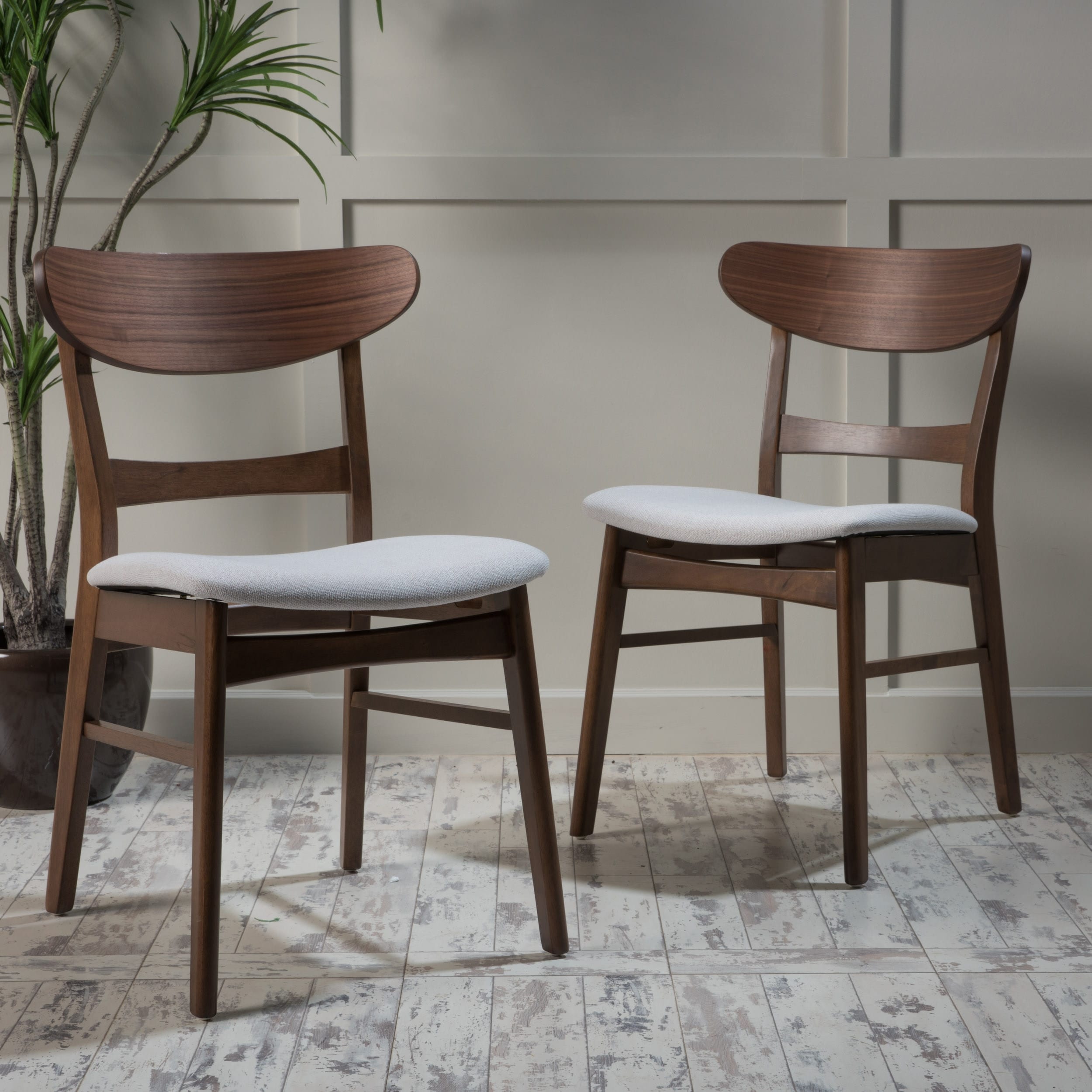 Chaise de salle à manger Abrielle en bois d'hévéa rembourrée de style milieu de siècle (lot de 2) par Christopher Knight Home