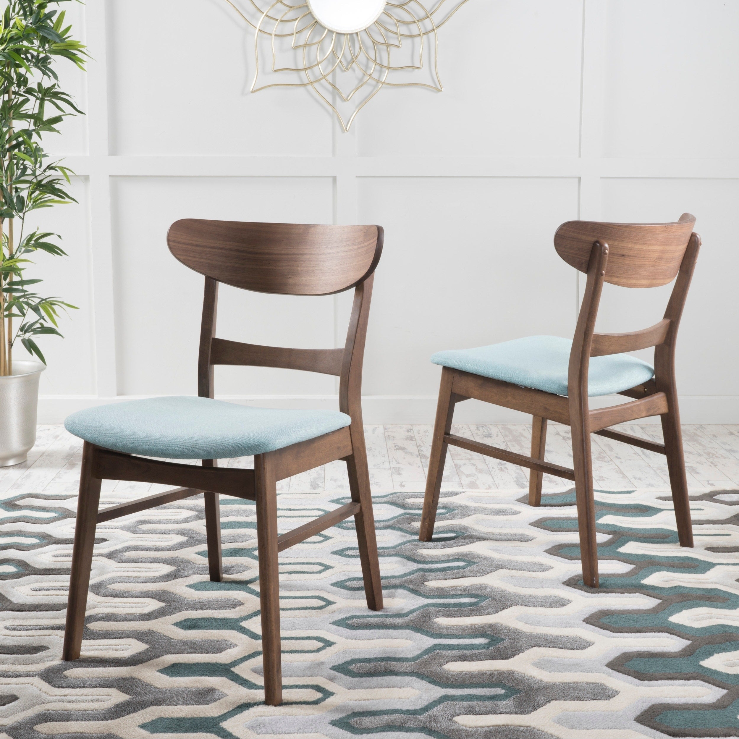 Chaise de salle à manger Abrielle en bois d'hévéa rembourrée de style milieu de siècle (lot de 2) par Christopher Knight Home