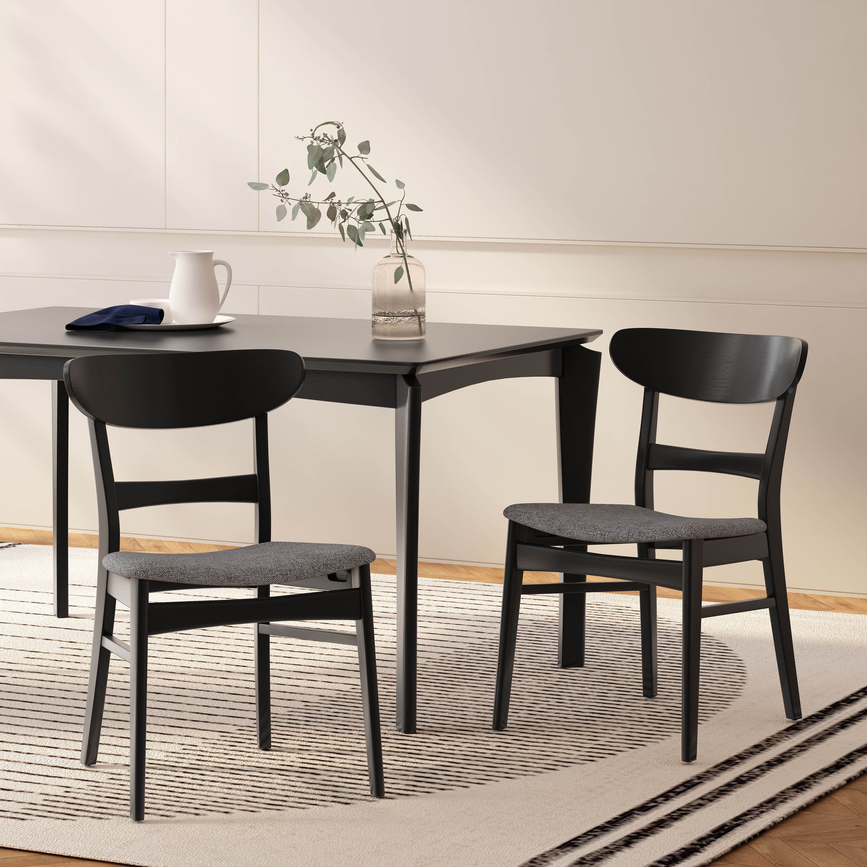 Chaise de salle à manger Abrielle en bois d'hévéa rembourrée de style milieu de siècle (lot de 2) par Christopher Knight Home