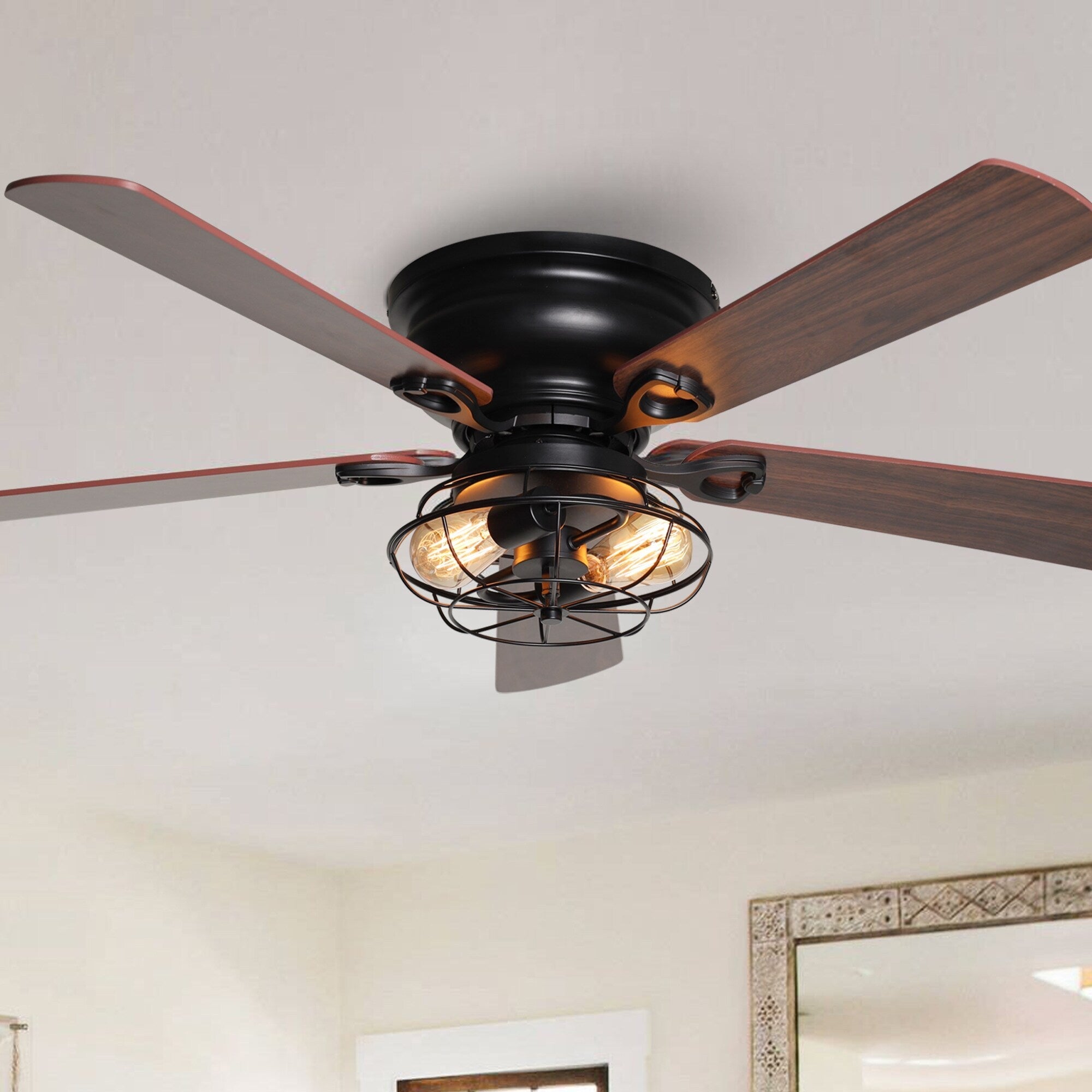 Ventilateur de plafond encastré noir Farmhouse de 48 po à 5 pales en bois à profil bas avec télécommande et kit d'éclairage