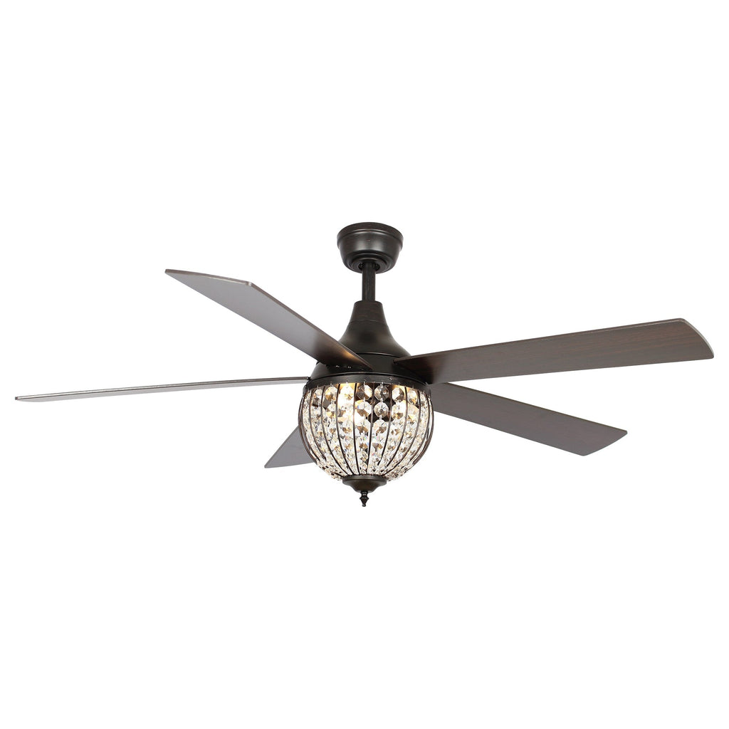 Ventilateur de plafond industriel en bois noir à 5 pales et cristal avec télécommande