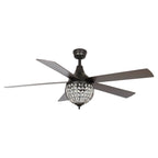 Ventilateur de plafond industriel en bois noir à 5 pales et cristal avec télécommande