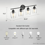 KAWOTI Lampe de salle de bain en métal à 4 lumières et abat-jour en verre à intensité variable