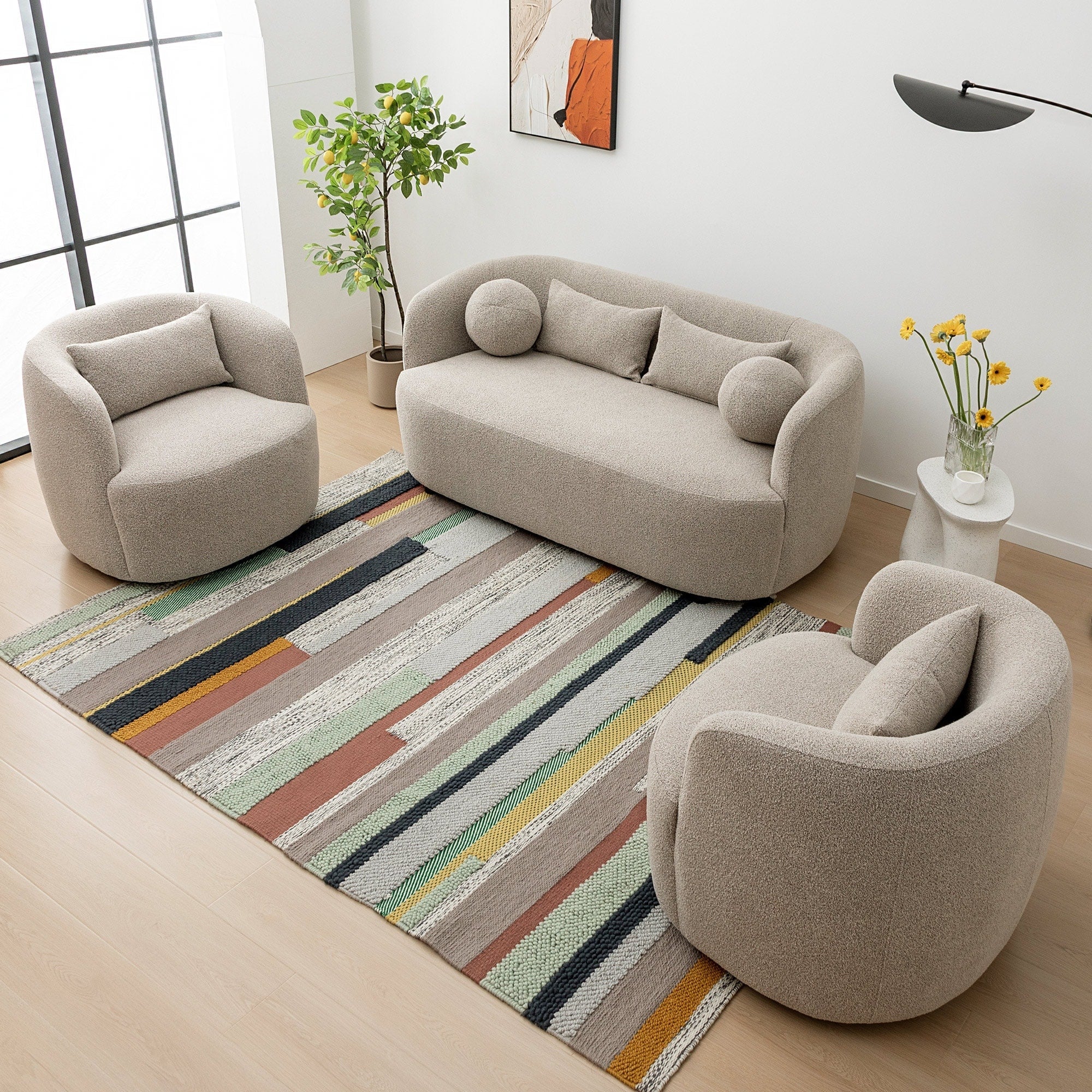 Causeuse 2 places rembourrée KINWELL Boucle avec oreillers