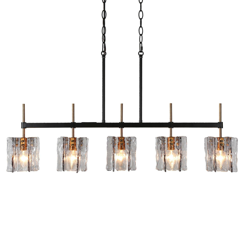 Lustre linéaire moderne Kasy à 5 lumières en verre texturé pour îlot de cuisine, design unique